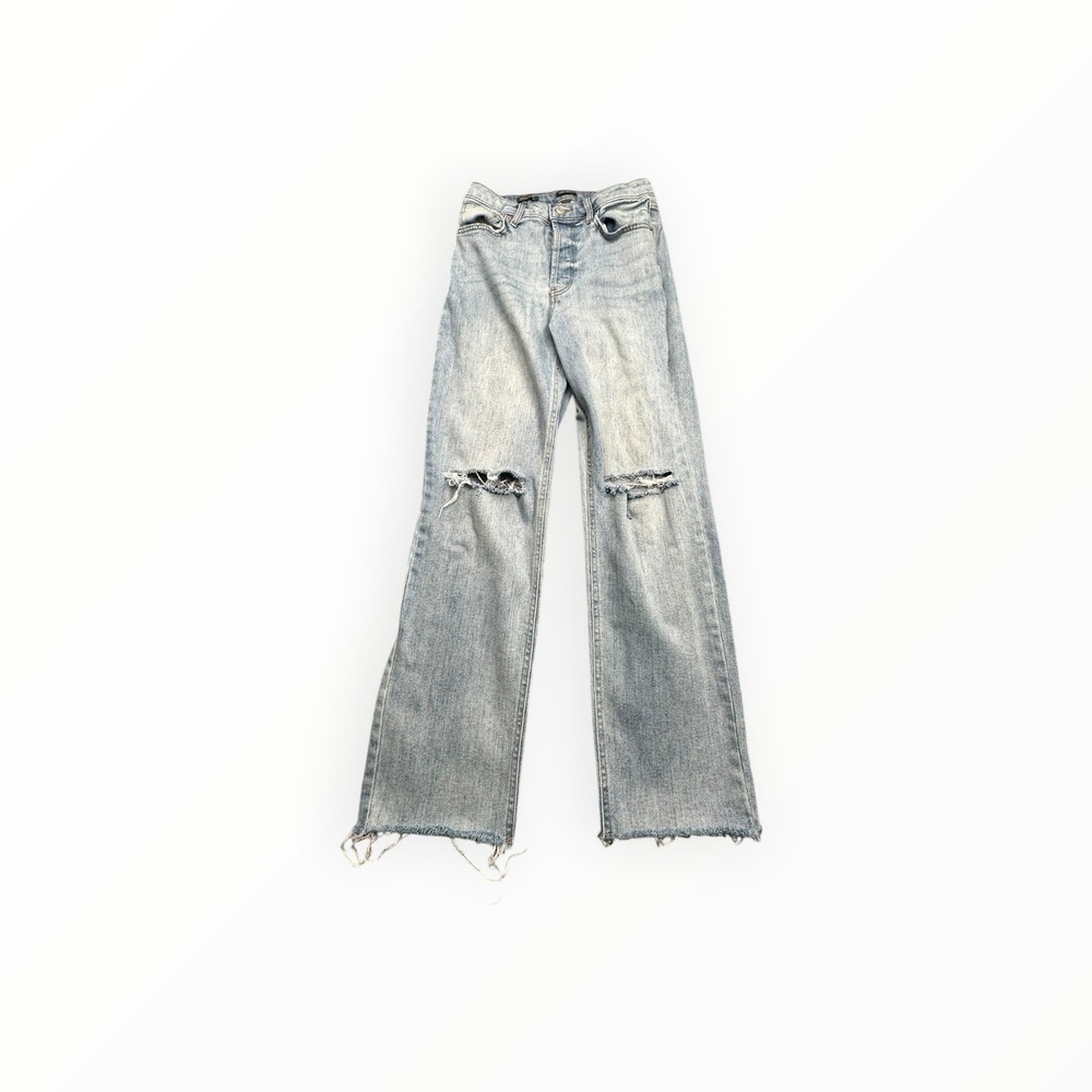 Wild Fable Jeans Womens 8 Blue Super High-Rise Slim Straight Distressed Raw Hem